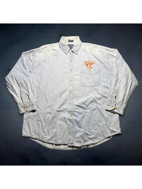 Vintage Virginia Tech Hokies Button Up Shirt Light Blue XL Logo VT College